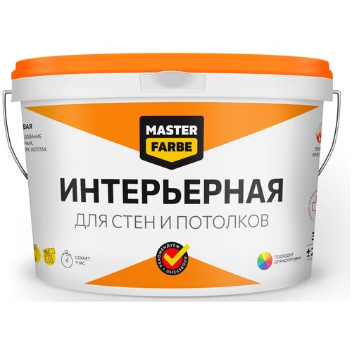 Master Farbe интерьерная для стен и потолков полуматовая белый 14 л 14 кг вдак 20и 1 фаворит супербелая 40кг для стен и потолков 95% не мелит 1шт 125687