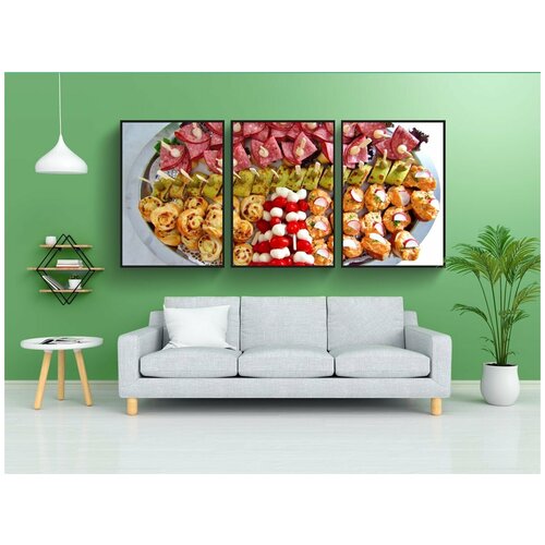 фото Набор модулных постеров для интерьера "куски, тарелка, палец питание" 60x90 см. в тубусе, без рамки lotsprints