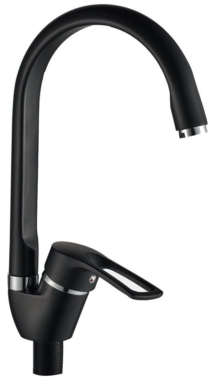 фото Смеситель Grange для кухни шаровый боковой под гайку. Материал-латунь, цвет-черный, гарантия 5 лет. Керамический картридж, гибкая подводка, аэратор