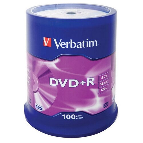 Диски DVD+R (плюс) VERBATIM 4,7 Gb 16x, комплект 100 шт., Cake Box, 43551