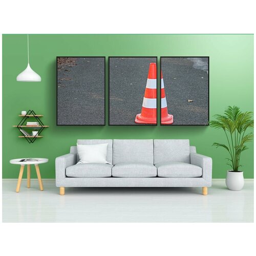 фото Набор модулных постеров для интерьера "пилон, дорожный конус, барьер" 60x90 см. в тубусе, без рамки lotsprints