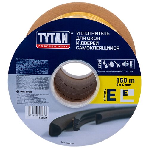 Уплотнитель E 9 Х 4 ММ белый бухта 150 М (1/8) TYTAN