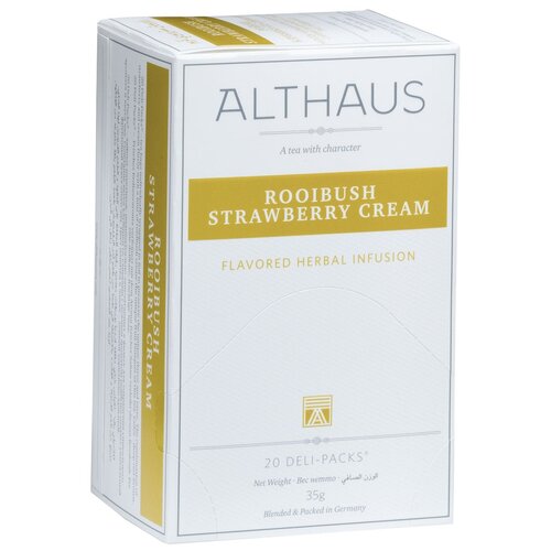 Чайный напиток травяной Althaus Rooibush Strawberry Cream в пакетиках, сливки, клубника, 20 пак.
