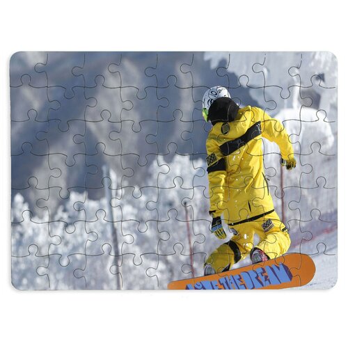 фото Пазлы coolpodarok сноуборд сноубордист желтый костюм 13х18см 63 эл. магнитный