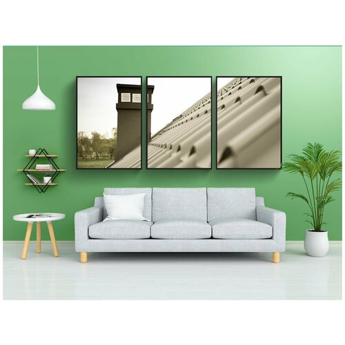 фото Модульный постер "крыша, кафельная плитка, тарелка" 180x90 см. из 3х частей в тубусе, без рамки lotsprints