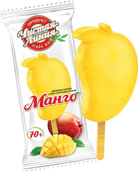 Мороженое Чистая Линия Пломбир с пюре и кусочками манго 70г