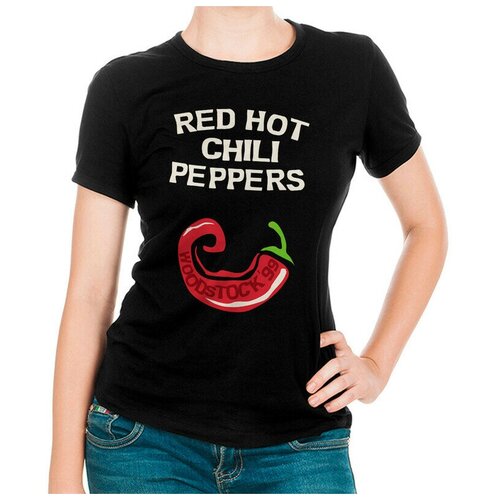 Футболка Design Heroes Red Hot Chili Peppers - Woodstock Женская Черная XL