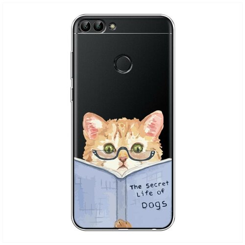 фото Силиконовый чехол "кот читает книгу" на huawei p smart / хуавей п смарт case place