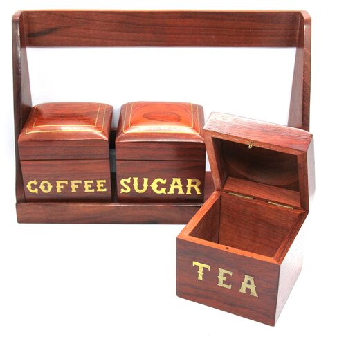 фото Набор из 3-х шкатулок с полкой, кофе, чай, сахар, красное дерево, индия презент