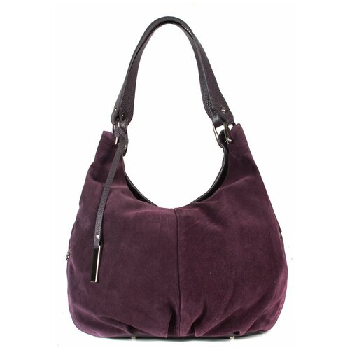 фото Сумка из натуральной кожи и натуральной замши, модель хобо, с двумя ручками а-дс-719-1/фиолетовый_кожа_замша mayger