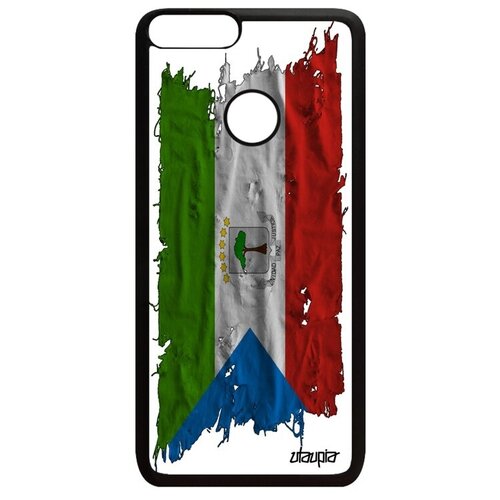 фото Противоударный чехол для мобильного // huawei p smart 2018 // "флаг гвинеи экваториальной на ткани" стиль патриот, utaupia, белый