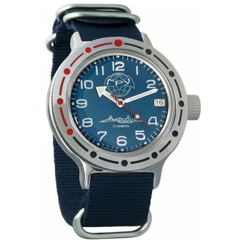 фото Часы мужские механические восток амфибия 420866 с автоподзаводом (нейлон синий)