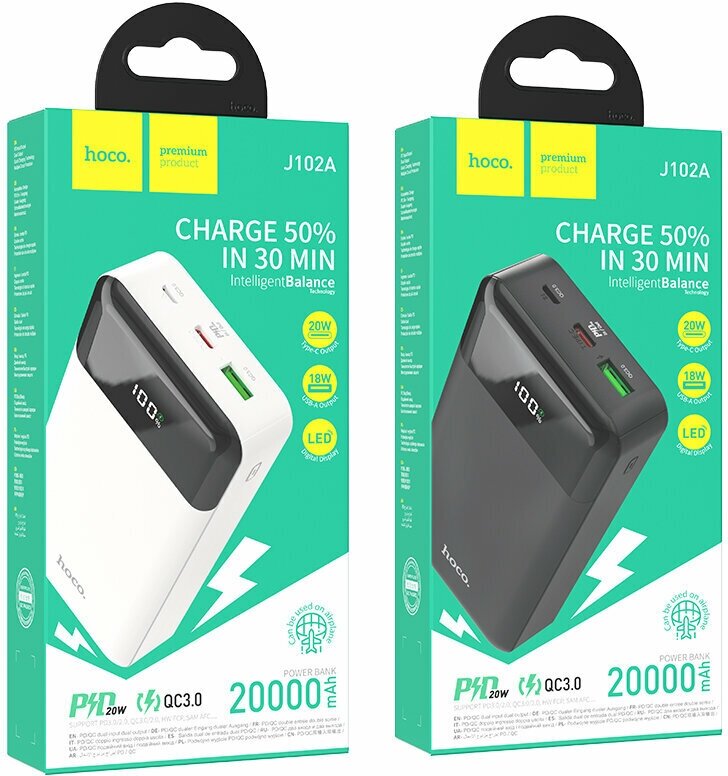 Портативный аккумулятор Hoco J102A Cool Figure PD20W 20000mAh черный