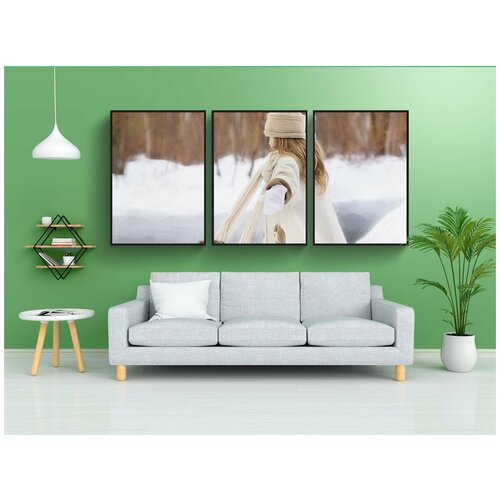 фото Набор модулных постеров для интерьера "малышка, зима, снег" 60x90 см. в тубусе, без рамки lotsprints