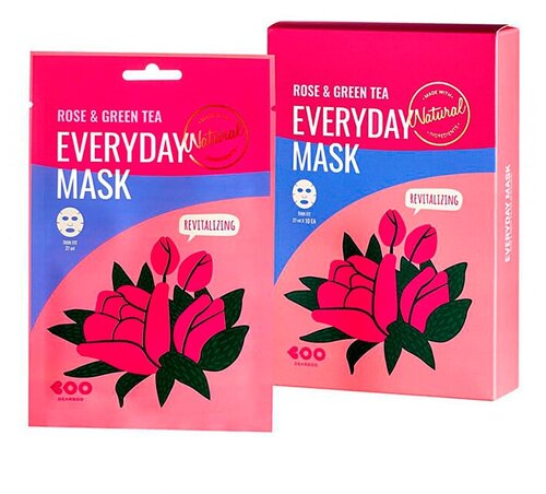 DEARBOO Маска для лица восстанавливающая. Rose&green tea every day mask, 27 мл.