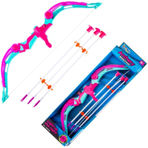 фото Розовый лук со стрелами для девочек от 6-ти лет/набор "меткий стрелок/светящийся лук 3 режима свечения со стрелами panawealth inter holdings