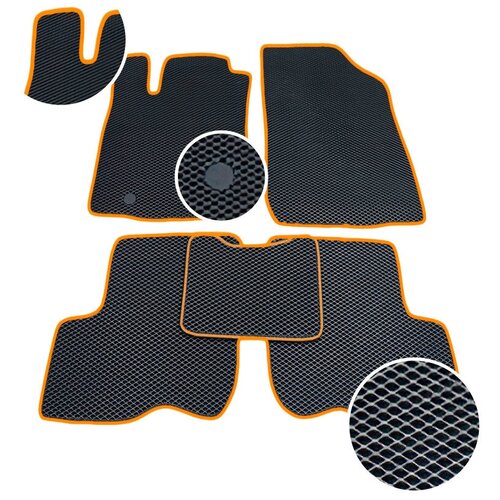 Автомобильные коврики ЕВА / EVA для KIA RIO 3 2011-2017 / Hyundai Solaris 1- поколения 2010-2017 /черный ромб