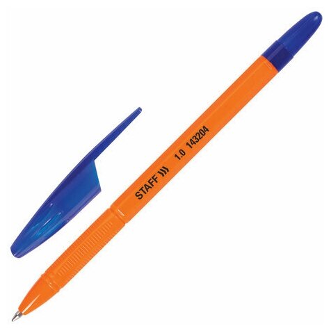 Ручка шариковая масляная STAFF "Basic X-100", синяя, корпус оранжевый, узел 1 мм, линия письма 0,7 мм, 143204