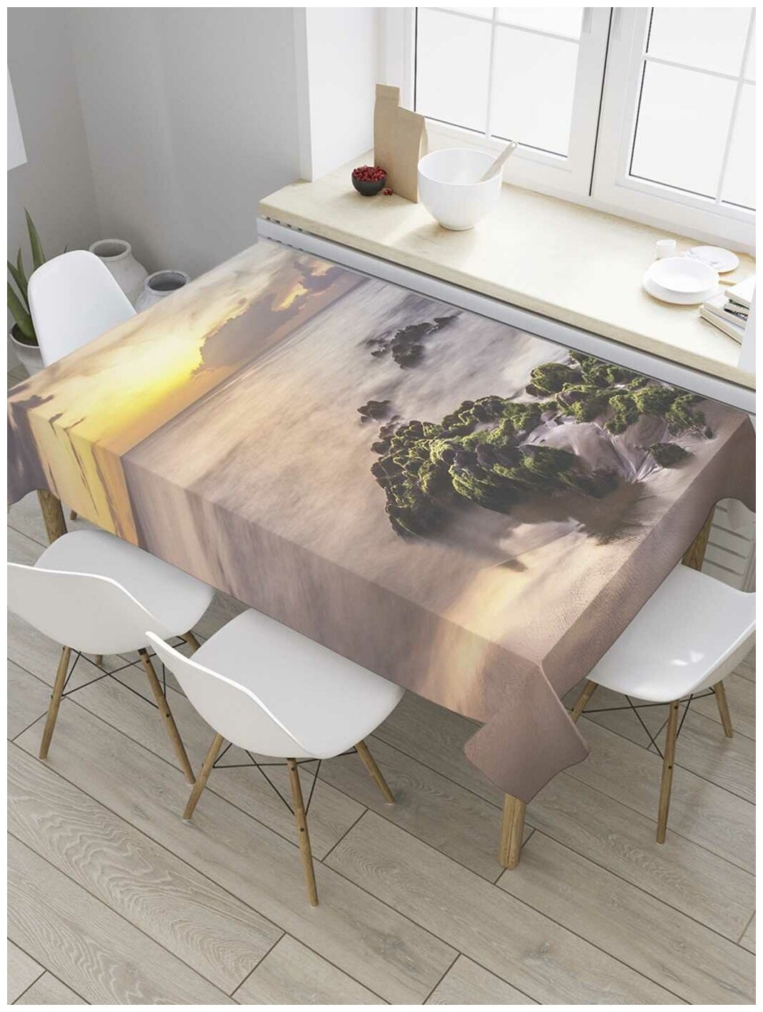 Скатерть прямоугольная JoyArty на кухонный стол "Встреча неба с землей" из оксфорда, 120x145 см
