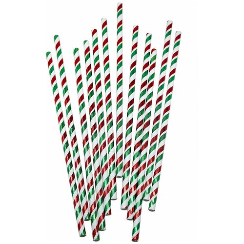 Трубочки бумажные металлик бело-красно-зелёные 12 шт