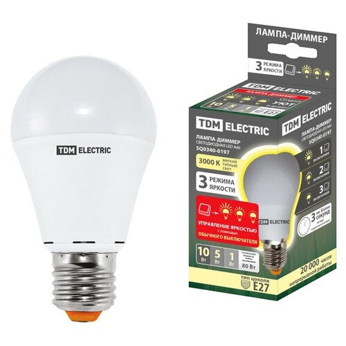 фото Лампа светодиодная а60 - 10 вт-230 в -3000 к–e27 "лампа-диммер" tdm sq0340-0197 (упаковка 10 шт) tdm еlectric