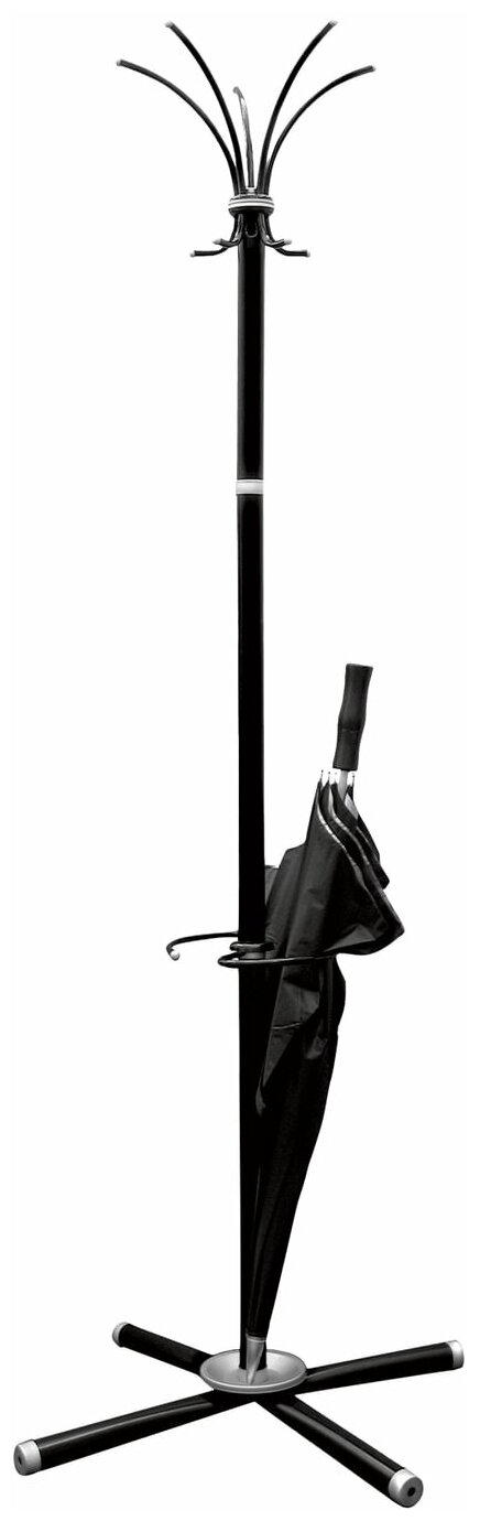 Вешалка-стойка "Классикс-ТМ3", 1,86 м, крестовина 70х70 см, 5 крючков + место для зонтов, металл, черная, Классик-ТМ3, чер