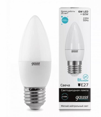 Светодиодная лампа Gauss LED Elementary Candle 6W E27 4100K (упаковка 10 шт)