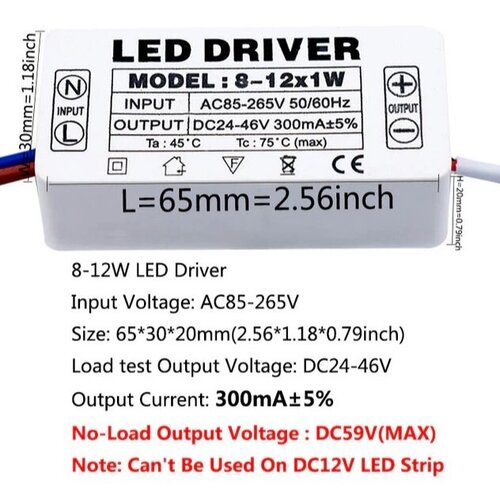 LED Driver Светодиодный драйвер 8-12W 300 мА драйвер для светильника 18 вт вх ac 100 265в вых dс 36 60в 280 ма с гнездом народный tdm sq03390403 1 шт