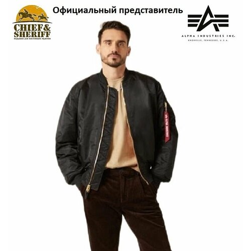 фото  бомбер alpha industries, силуэт прямой, утепленная, размер s, черный