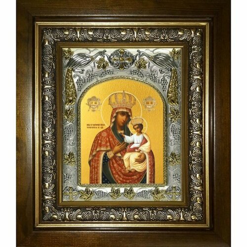 Икона Божья Матерь Черниговская, 14x18 см, в деревянном киоте 20х24 см, арт вк-5214