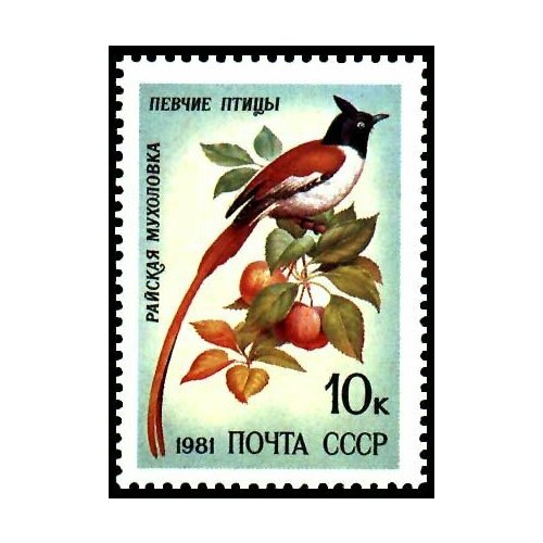 (1981-077) Марка СССР Райская мухоловка Певчие птицы III O 1950 077 марка ссср сбор подписей красная 2 я всесоюзная конференция сторонников мира iii o