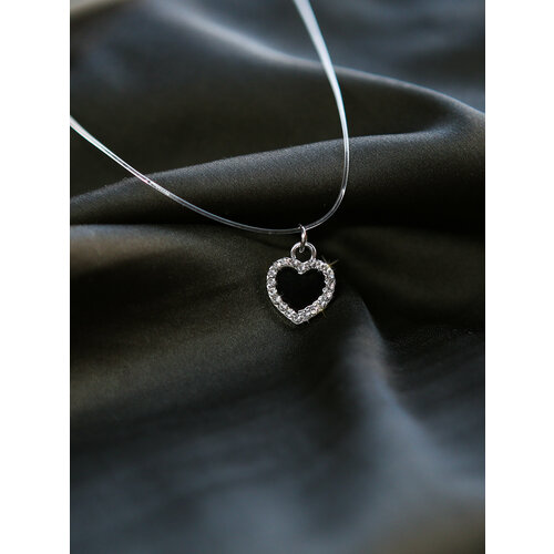 фото Чокер-невидимка на прозрачной леске с подвеской со стразами сердце, колье ожерелье reniva