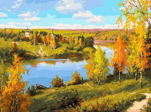 Раскраска по номерам Белоснежка #923-AS Осень. Глубинка, 40 х 30 см