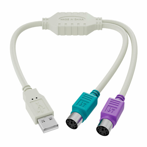 Адаптер переходник GSMIN BR-82C USB 2.0 (M) на 2 PS/2 (F) для мыши и клавиатуры (Белый) переходник адаптер espada usb ps 2 usb eusbm ps 2f 0 03 м зелeный