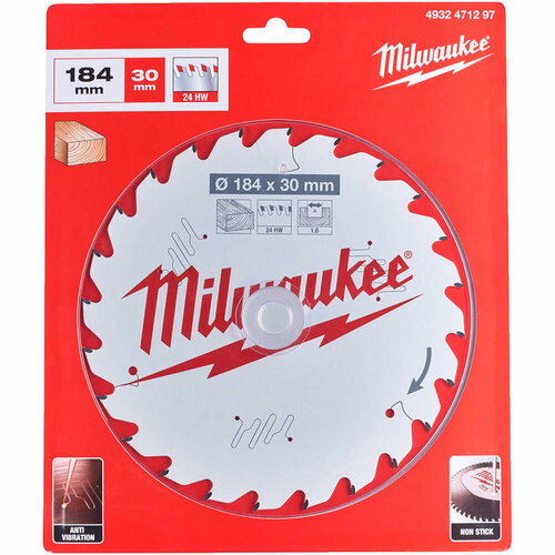 Диск пильный Milwaukee для циркулярной пилы по дереву 184x30x1,6x24 (297)