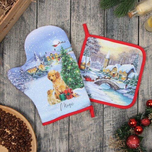 Набор кух Этель Рождественский вечер прихватка 19х19 см варежка-прихватка 20х28 см 100 478₽