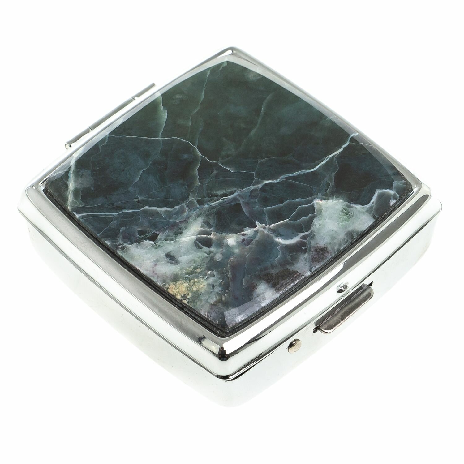 Таблетница с делителем на 2 отсека камень офит цвет серебро 123348