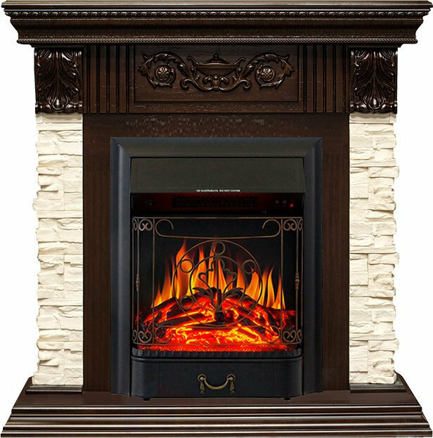 фото Каминокомплект Royal Flame Luxemburg (каменный) - Сланец/Темный дуб с очагом Majestic FX Black