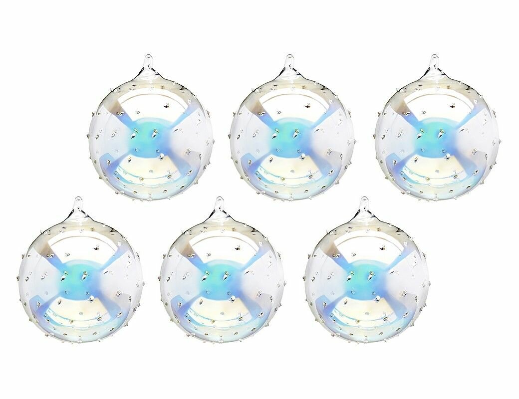 Набор стеклянных елочных шаров зимние дождинки, прозрачно-радужный, 10 см (упаковка - 6 шт.), EDG 683310-00-набор