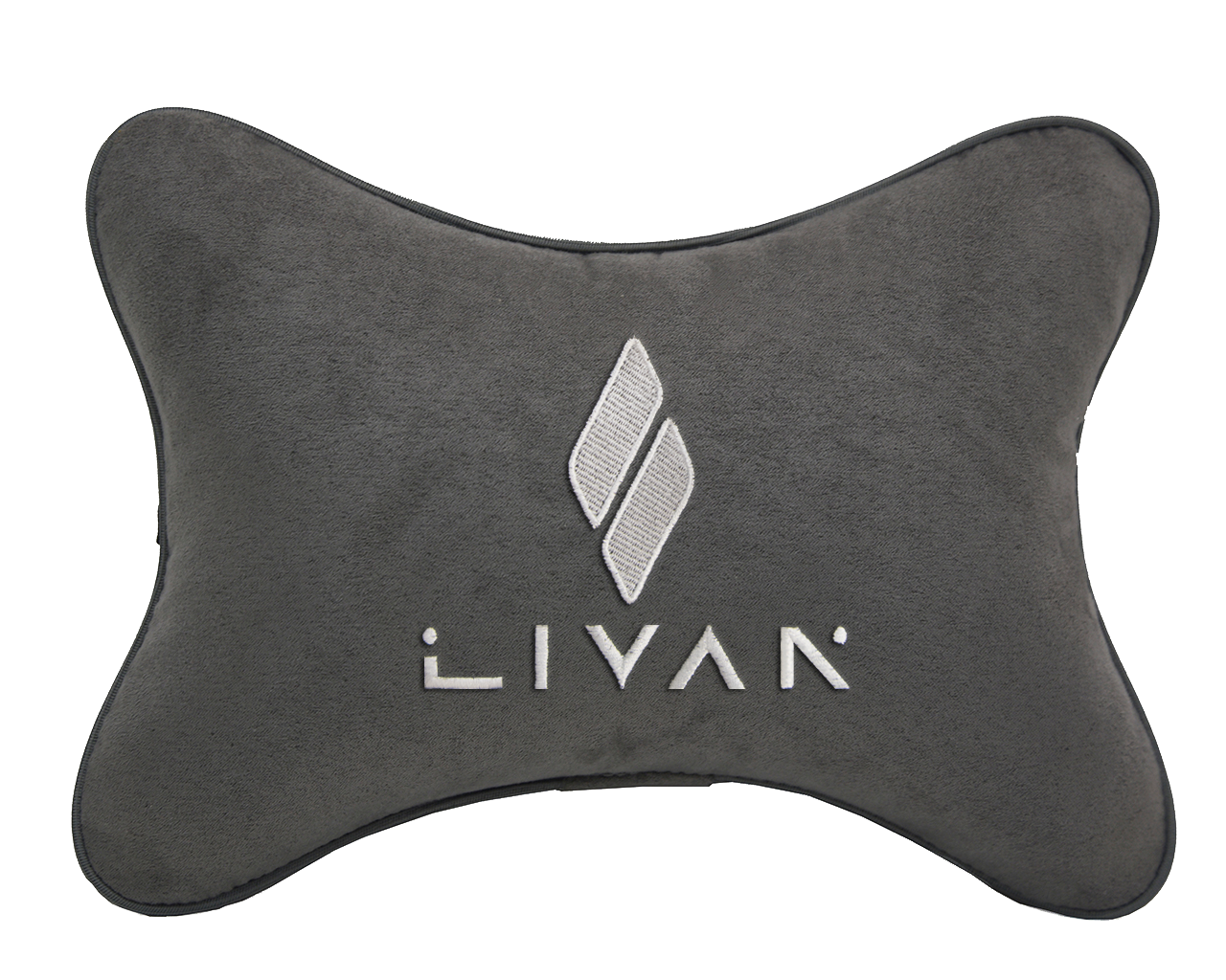 Автомобильная подушка на подголовник алькантара D.Grey с логотипом автомобиля LIVAN