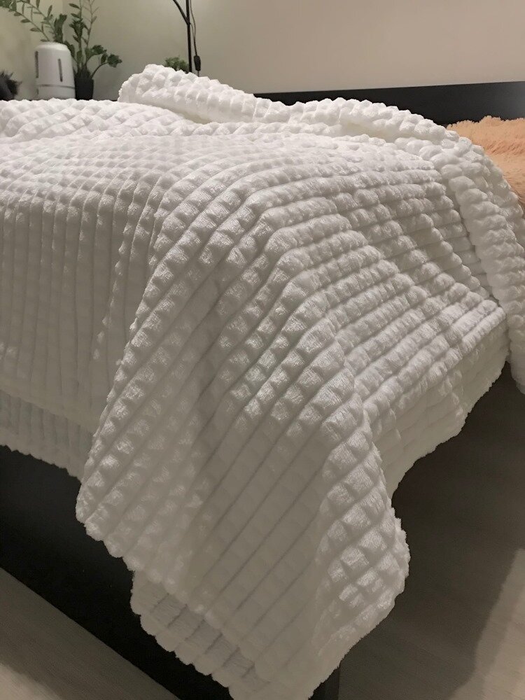 фото Плед-покрывало "Кубики" 200x220см, белый, велсофт