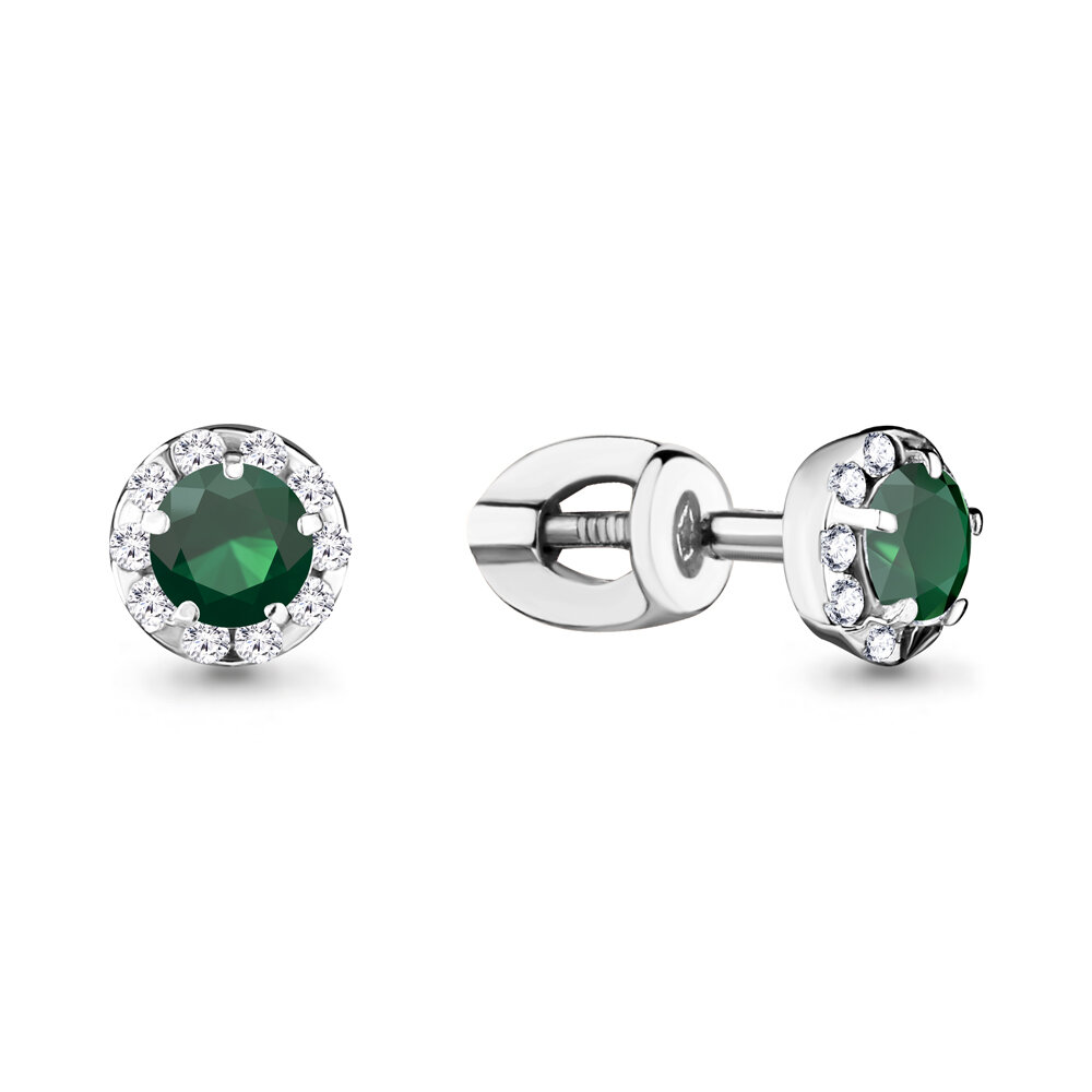 Серьги пусеты Яхонт, серебро, 925 проба, фианит, агат, , бесцветный, зеленый