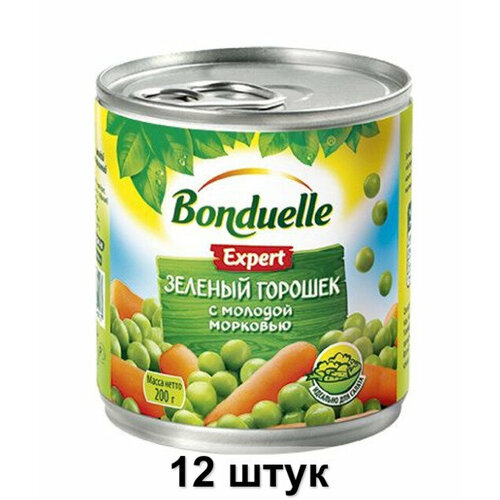 Bonduelle Горошек зеленый Expert с молодой морковью, 200 г, 12 шт