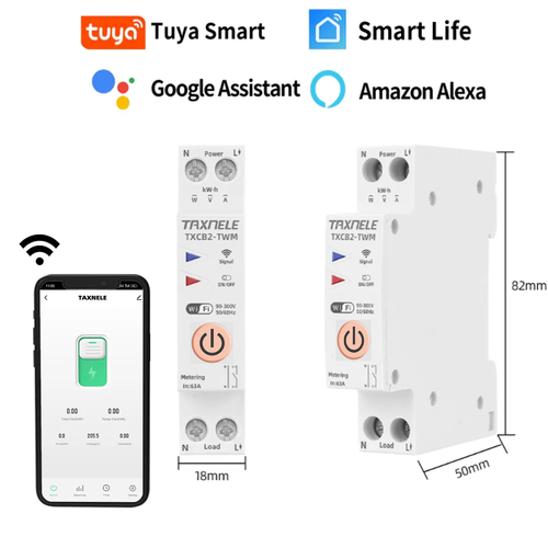 Умный автоматический выключатель TUYA TXCB2-TW 25А (без ваттметра) (Д) переключатель для штор tuya smart life wi fi стандарт сша для рольставней google home голосовое управление таймер автоматизации alexa