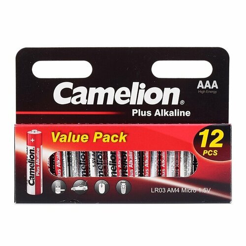 Батарейки алкалиновые Camelion Plus Alkaline LR03-HP12 LR03 BL2 (18315) батарейки алкалиновые 2605 camelion r1 bp2 lr1 тип n mn9100 1 5в 750мач 2шт