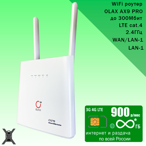 Комплект, Wi-Fi роутер OLAX AX9 PRO white, sim-карта с безлимитным** интернетом и раздачей за 900р/мес sim карта с безлимитным интернетом за 600 руб мес