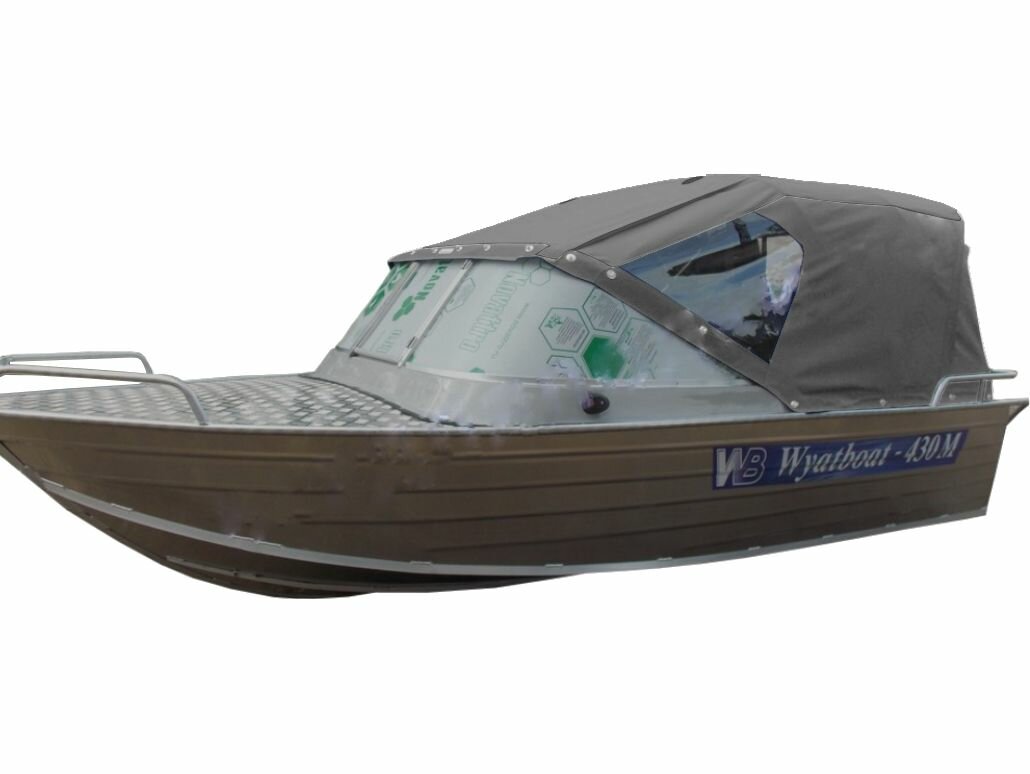 фото Вятбот-430М. Wyatboat -430M. Тент ходовой с дугами с креплениями на штатное стекло