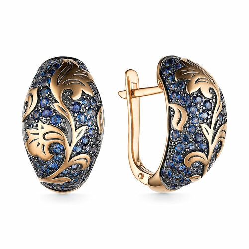 фото Серьги dewi, красное золото, 585 проба, сапфир синтетический, длина 1.7 см, , синий