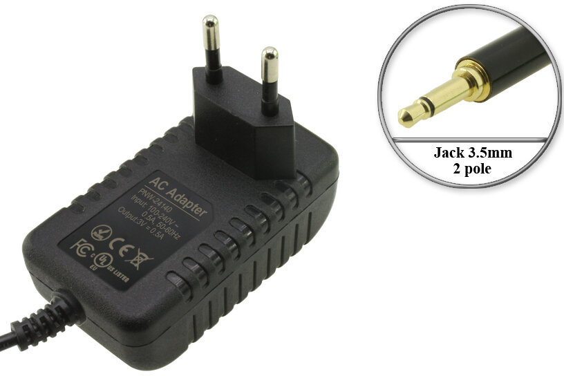 Адаптер (блок) питания 3V, 0.5A (3.5V, 0.6A), Jack 3.5mm (DRE-24140, PNW-24140), зарядное устройство для массажера Zepter LG-808, LG-818 и др.