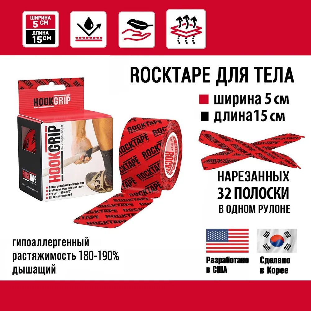 Тейп кинезио Rocktape Pre-cut 5м 5см черный (21600) - фото №1